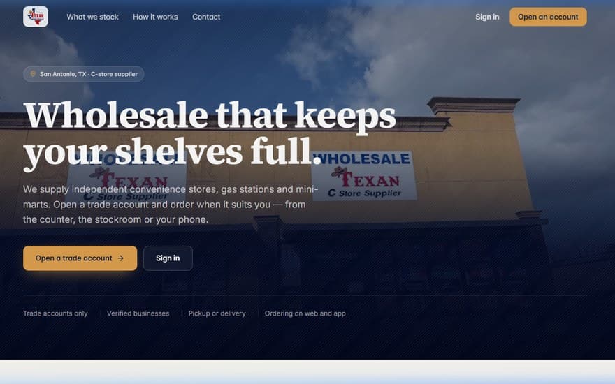 Screenshot of Texan Wholesale